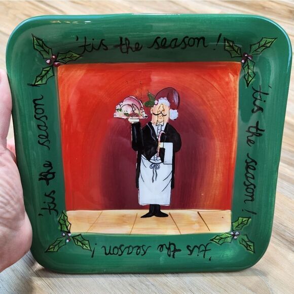 🩵Fat Chef Holiday Green "Tis the Season" Square Salad/Dessert Plates Set of 4 - Picture 6 of 13